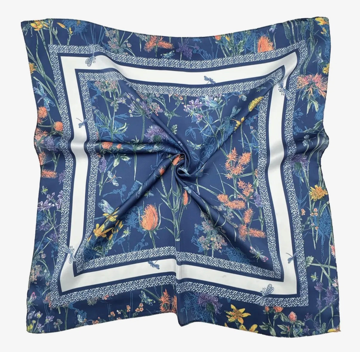 Flower Border Scarf- NAVY