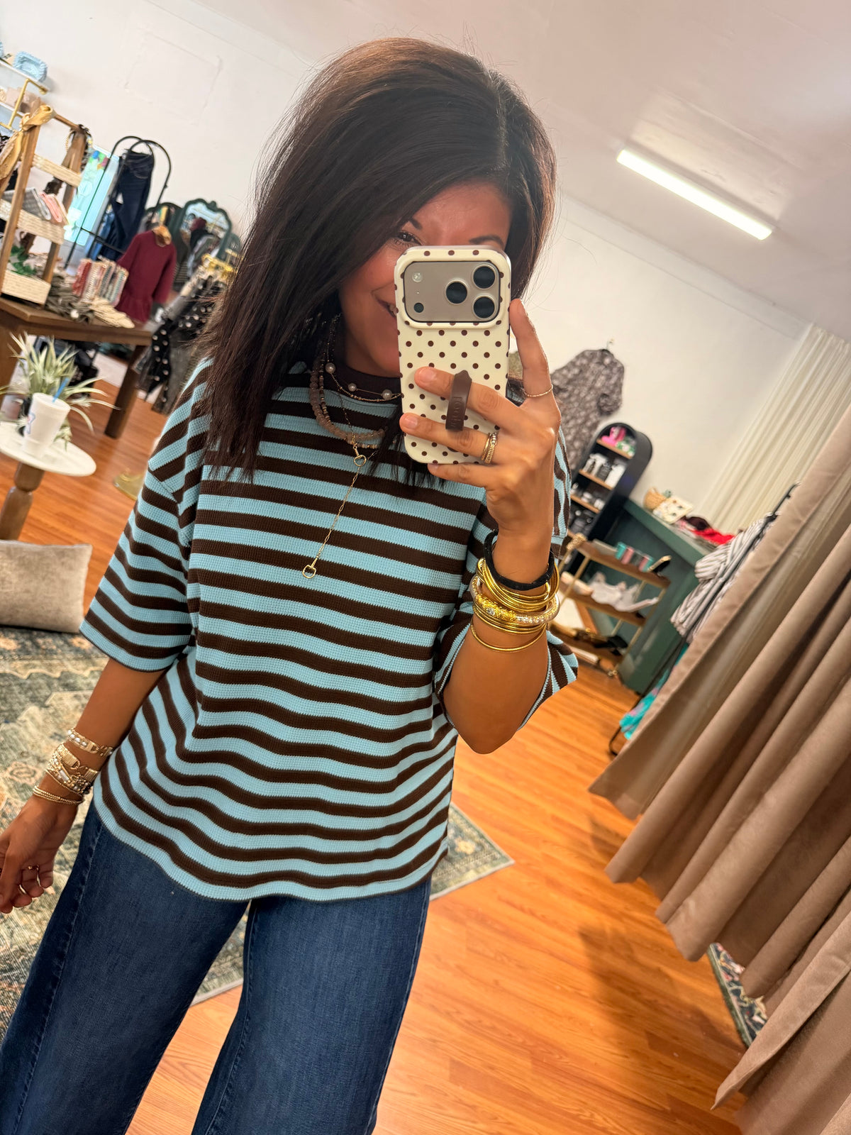 Sunday Stripe Top-BLUE/BROWN