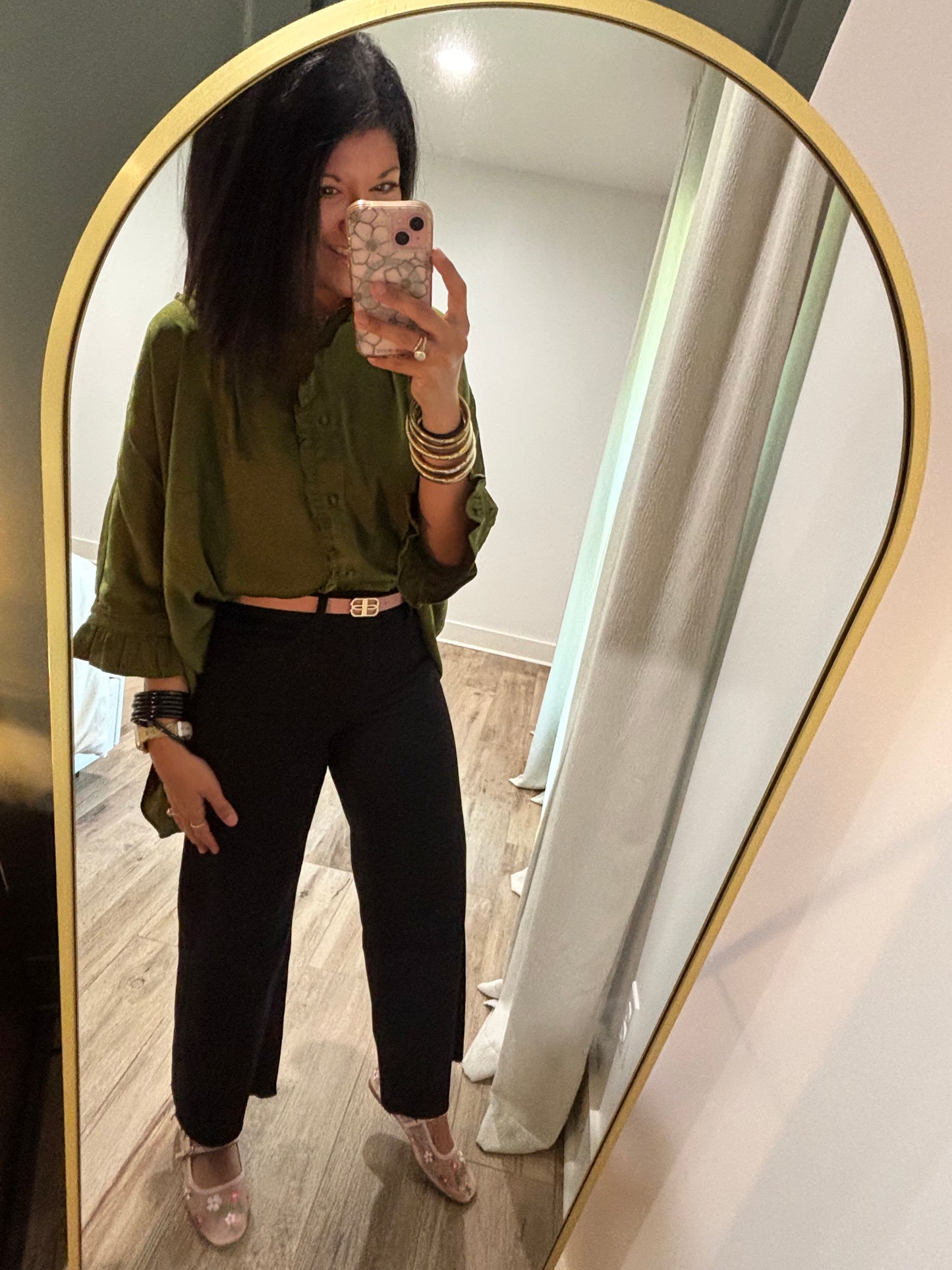 Ruffle Satin- OLIVE
