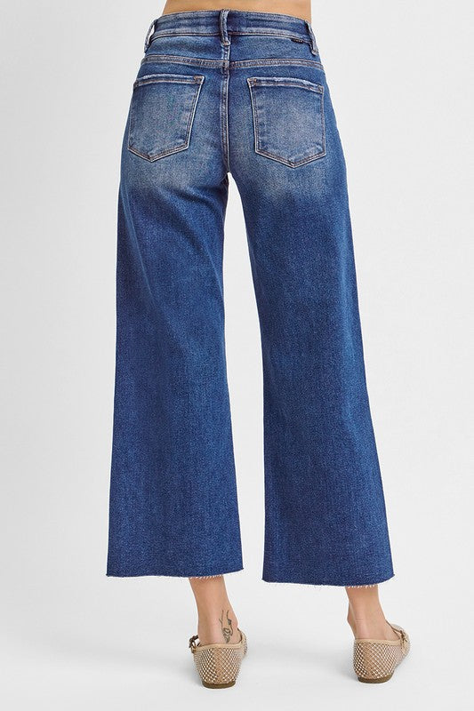Dark Tummy Control Raw Hem Jeans