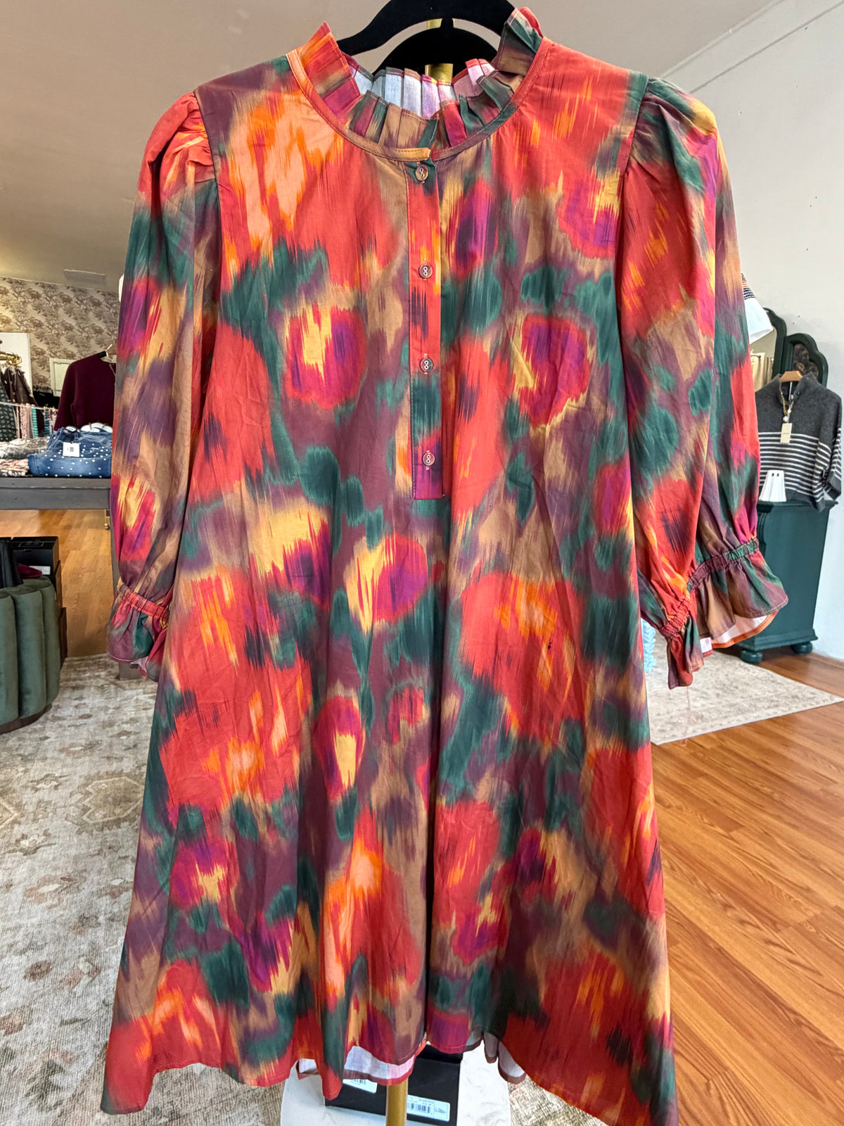 Pretty in Print Dress-RUST