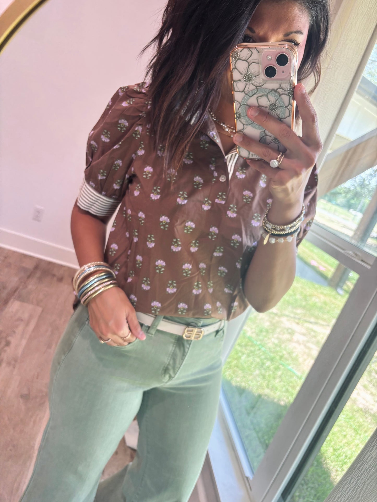 Fall floral Short Sleeve- Brown