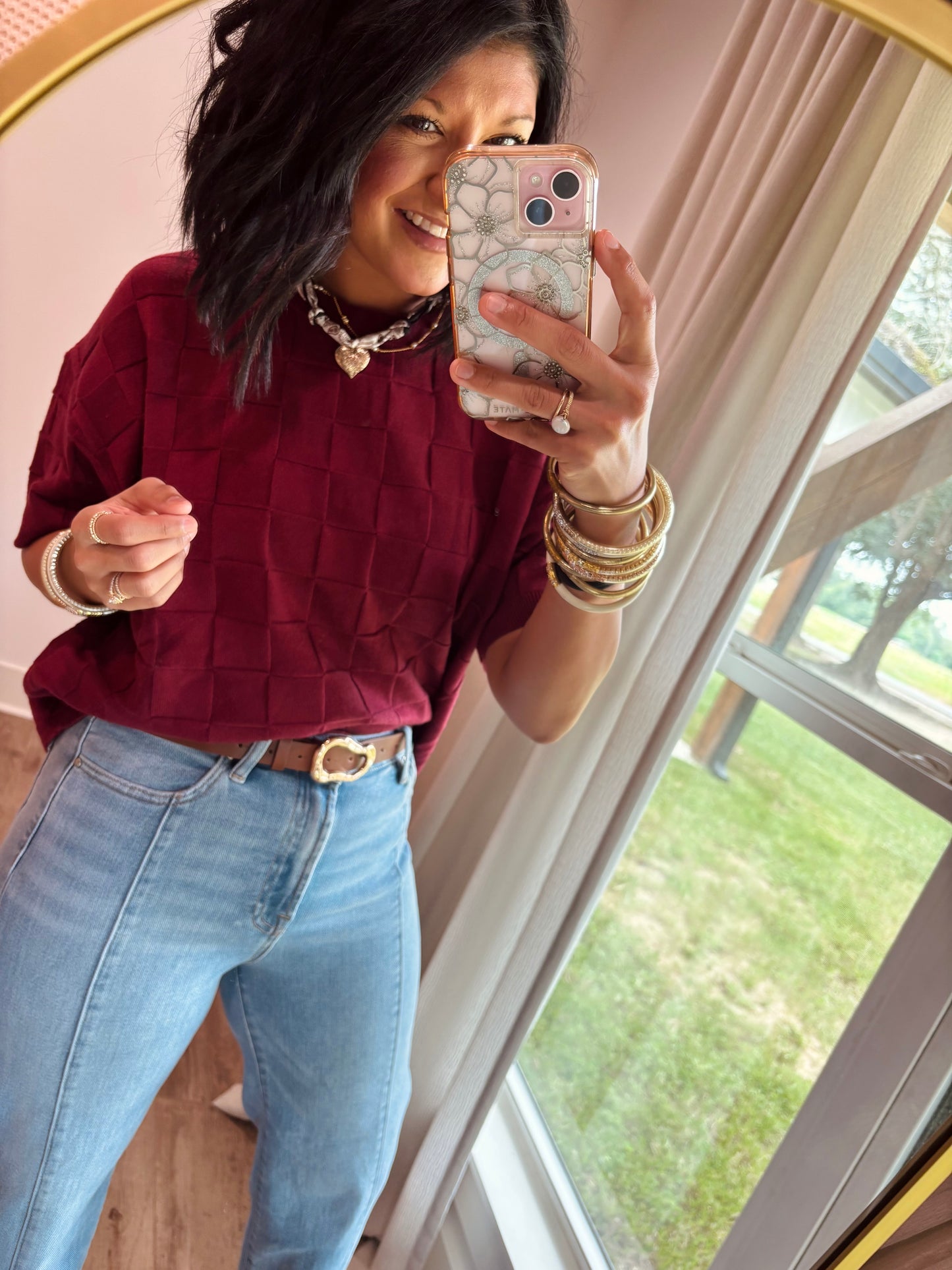 Checkered Light Sweater- Burgundy
