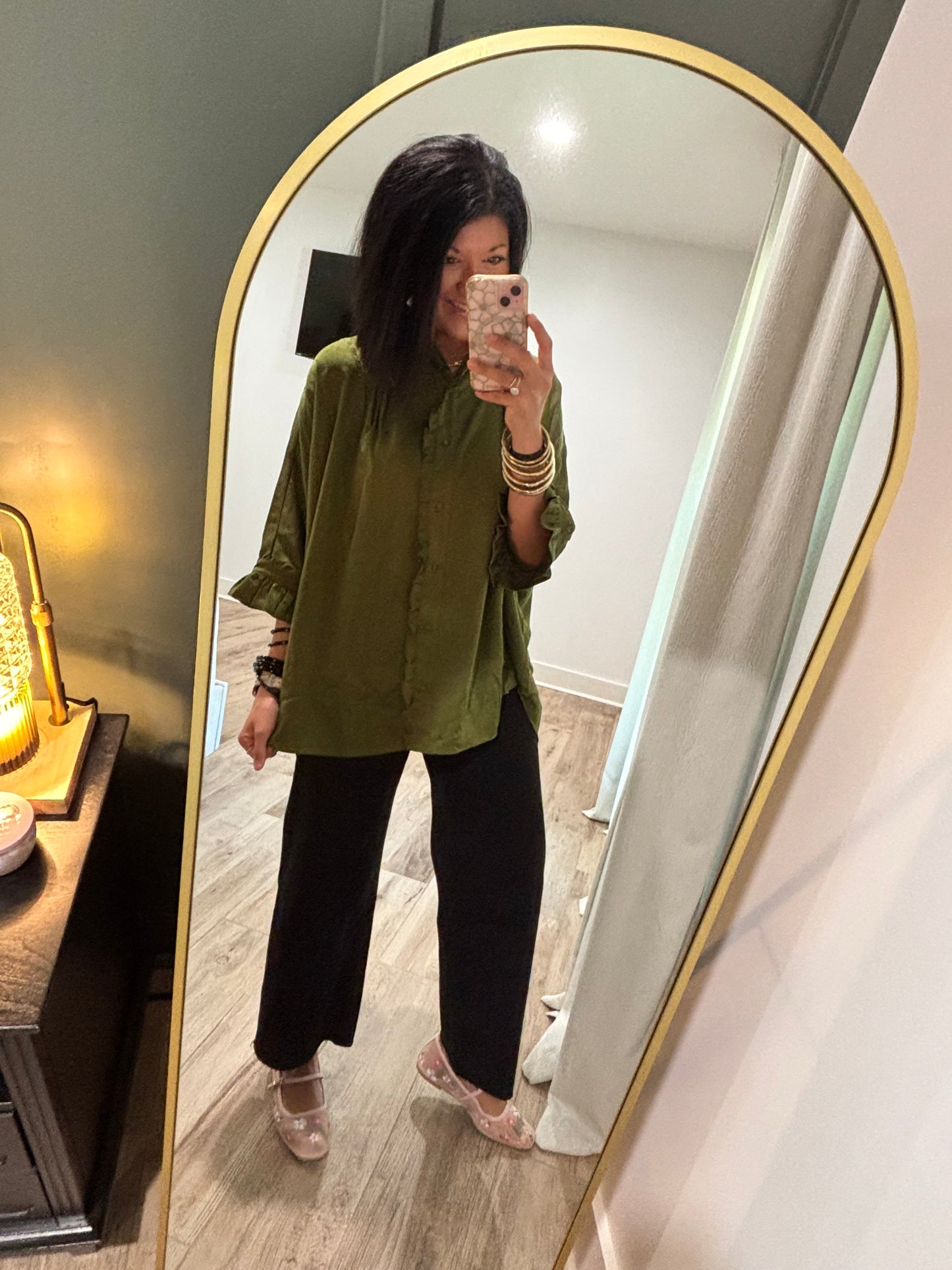 Ruffle Satin- OLIVE