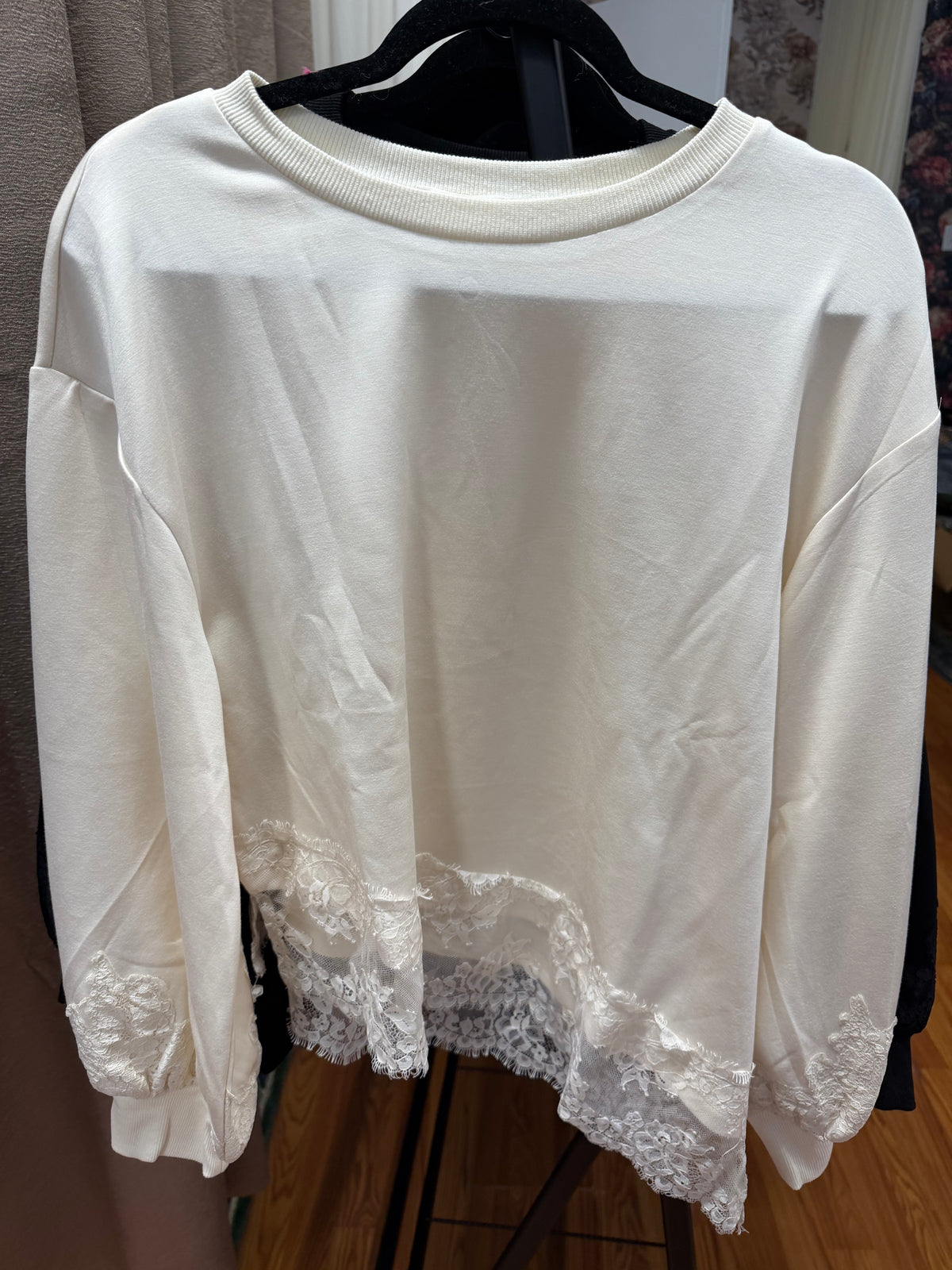 A Little Lace Scuba Top-IVORY