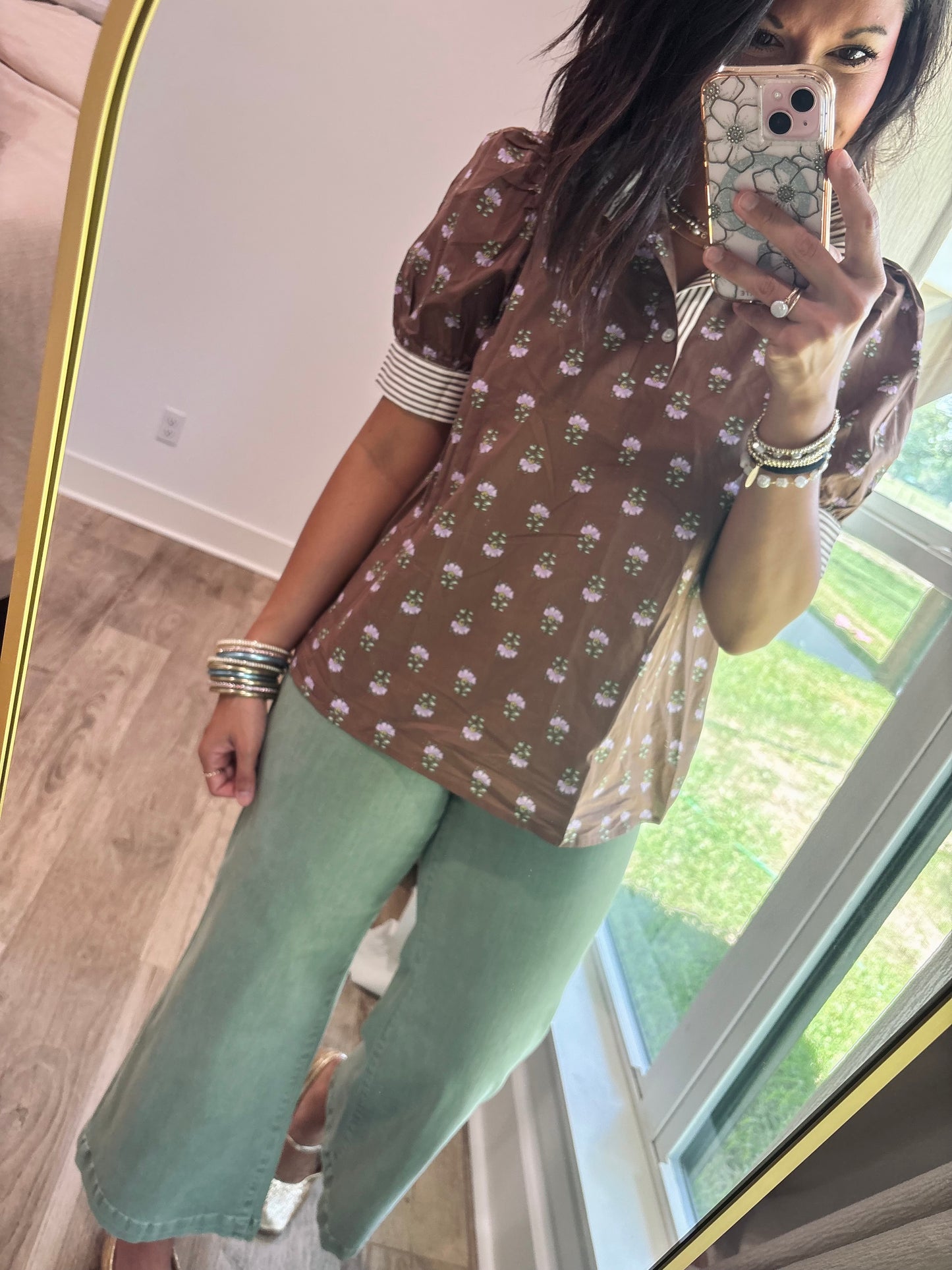Fall floral Short Sleeve- Brown