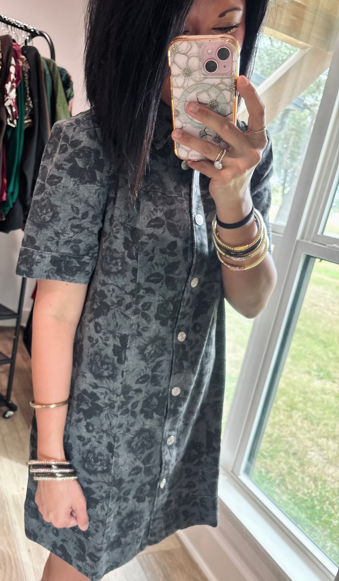 Shadow Bloom Denim Dress