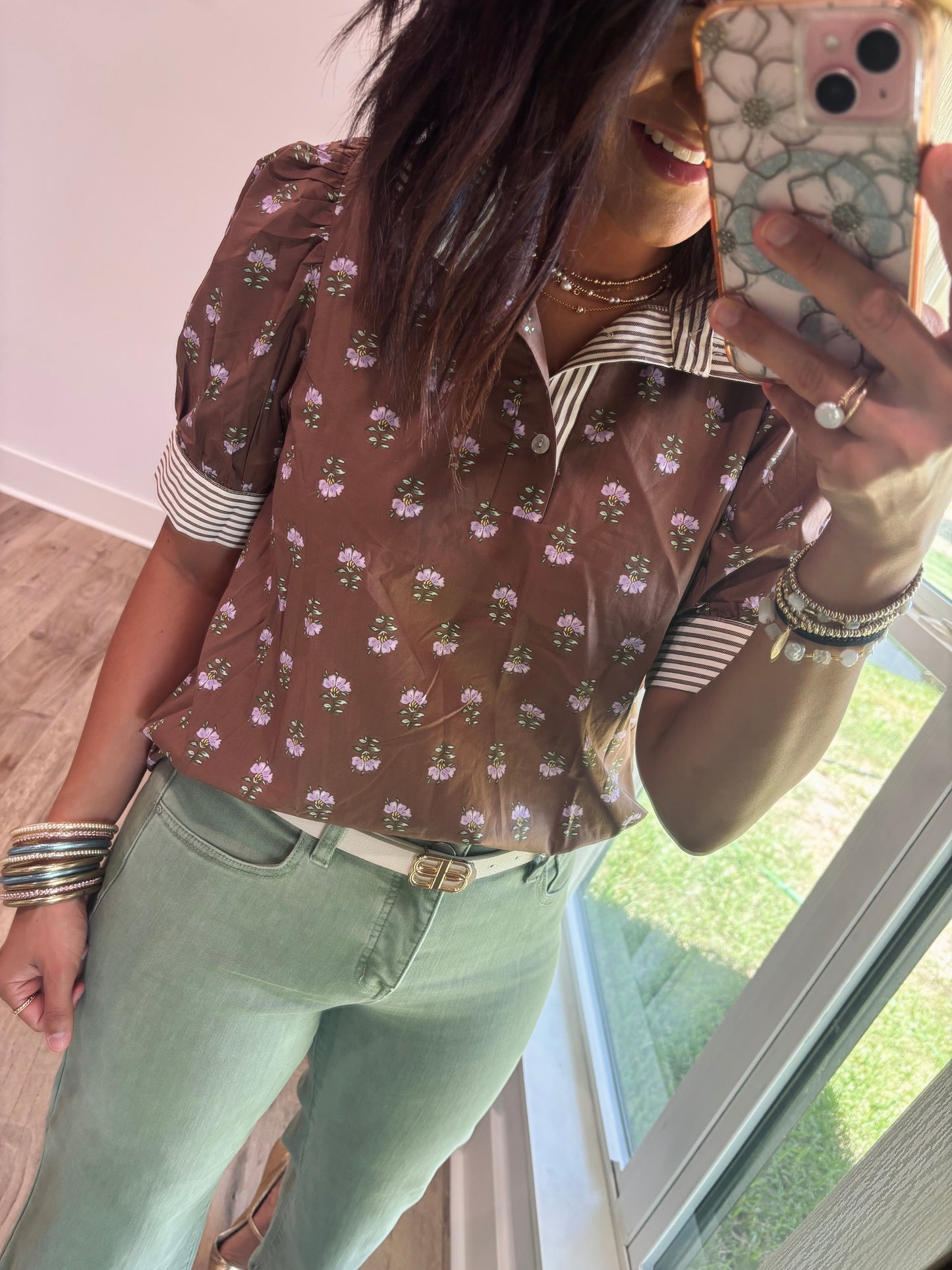 Fall floral Short Sleeve- Brown