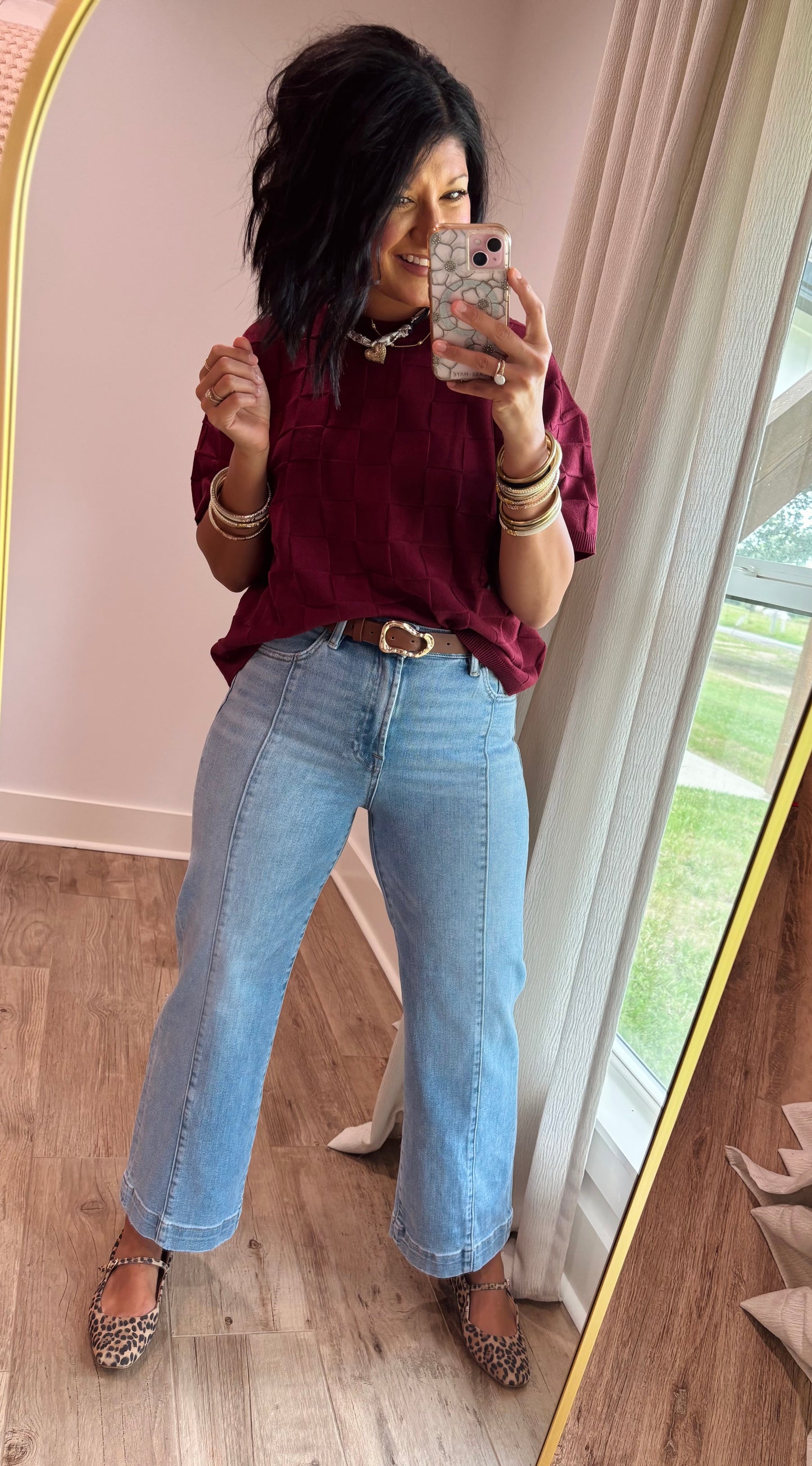 Checkered Light Sweater- Burgundy