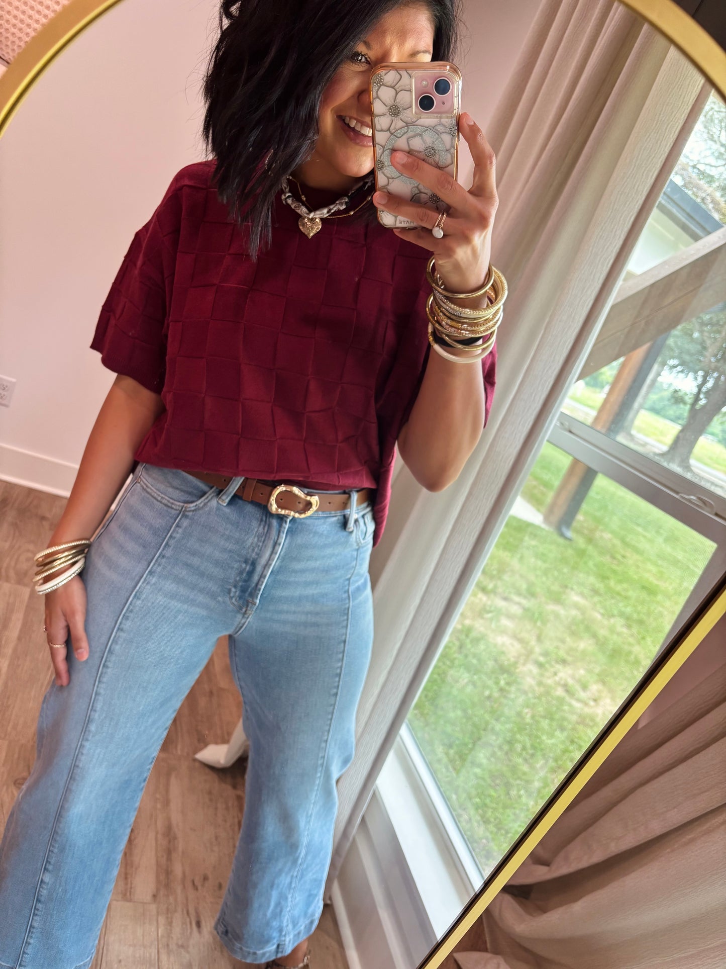 Checkered Light Sweater- Burgundy