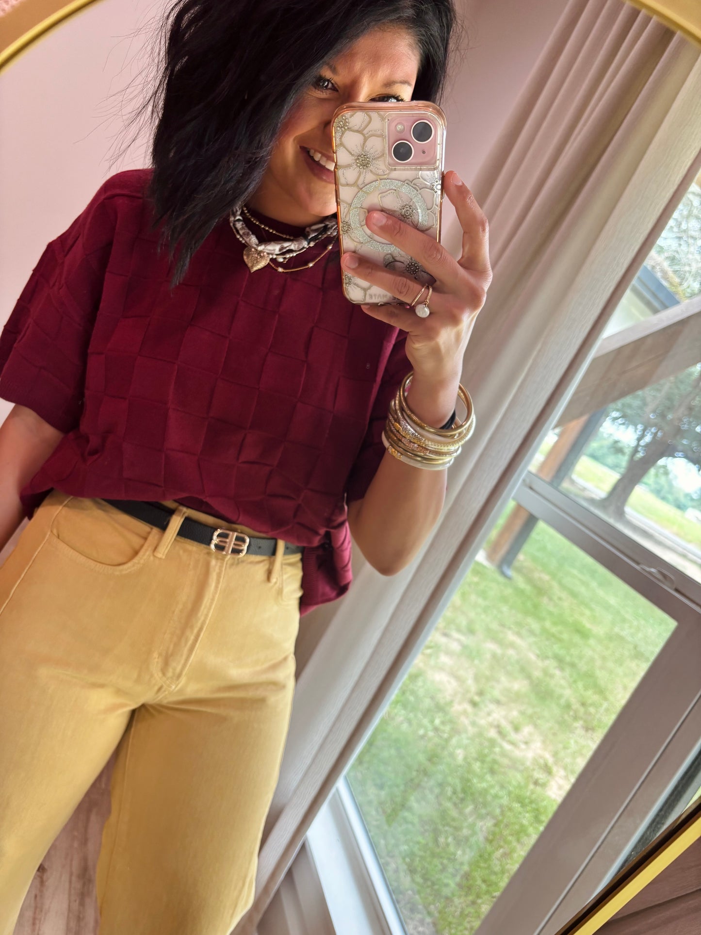 Checkered Light Sweater- Burgundy