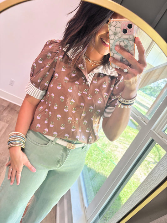 Fall floral Short Sleeve- Brown