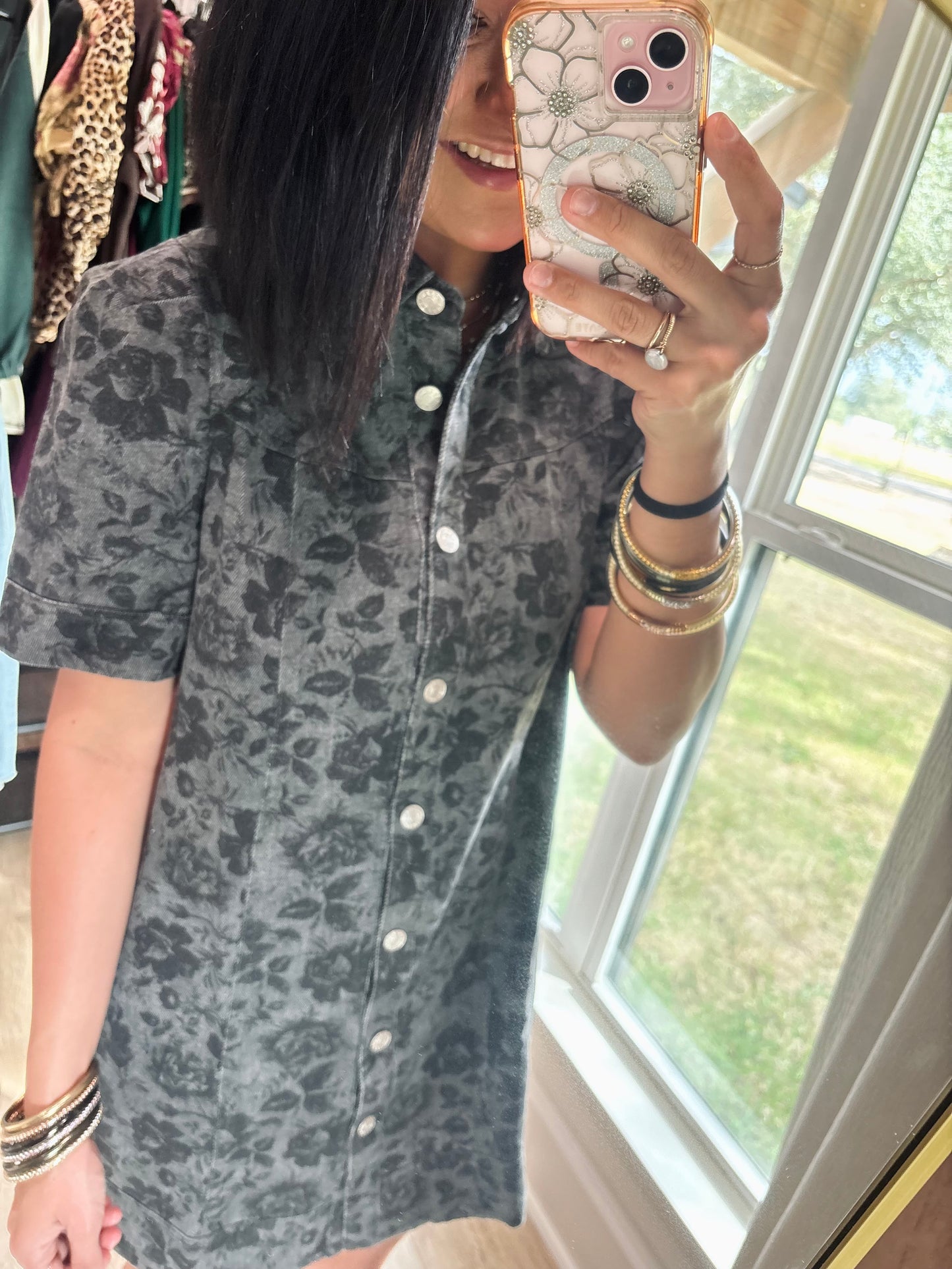 Shadow Bloom Denim Dress