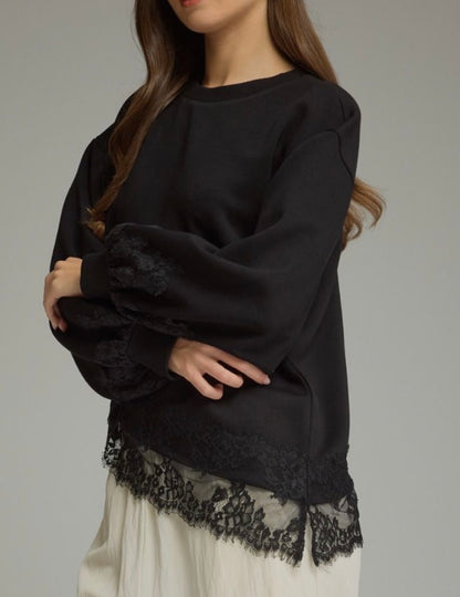 A Little Lace Scuba Top-BLACK