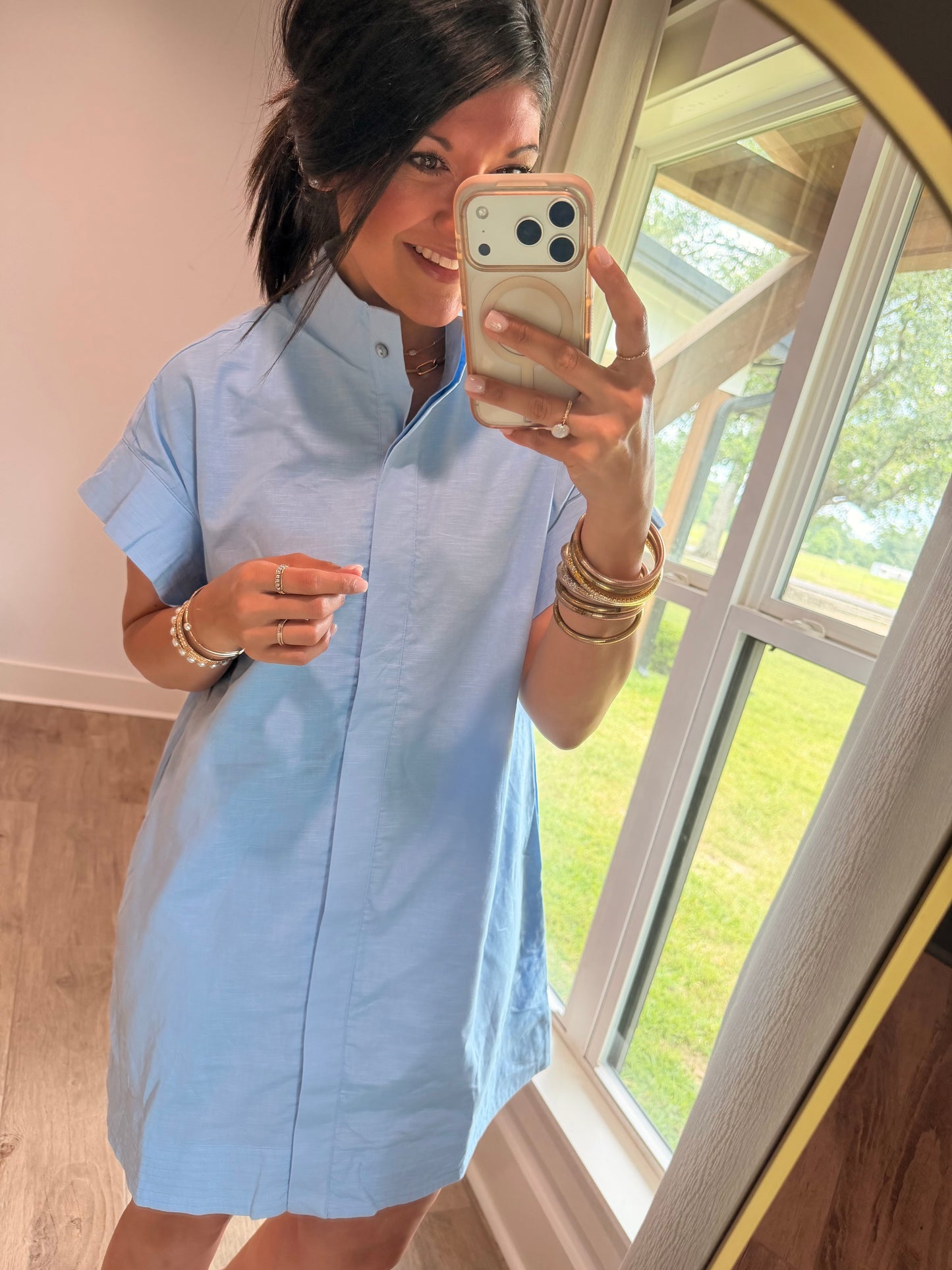 Easy Breezy Buttoned Dress-Blue