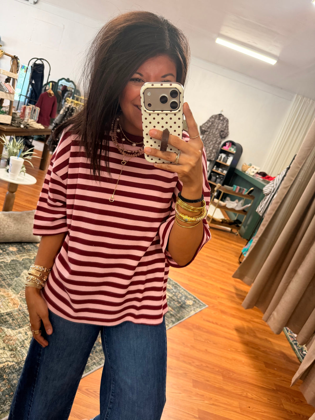 Sunday Stripe Top-BURGUNDY/PINK