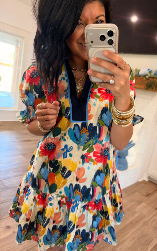 Colorfield Floral Ruffle Dress
