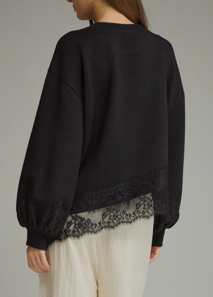 A Little Lace Scuba Top-BLACK
