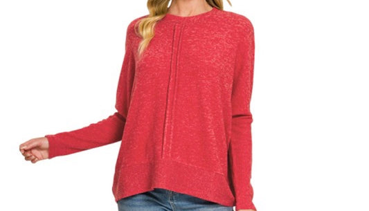 Slow Morning Oversized Sweater- RED