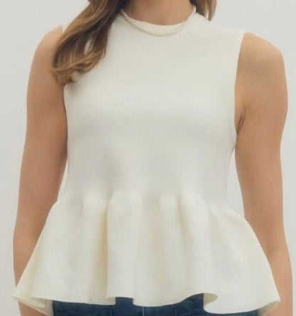 City Chic Peplum Top- Ivory