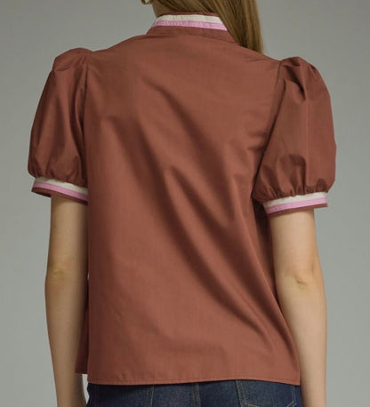 Piped & Polished Top- BROWN