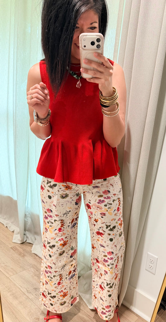 City Chic Peplum Top- Red