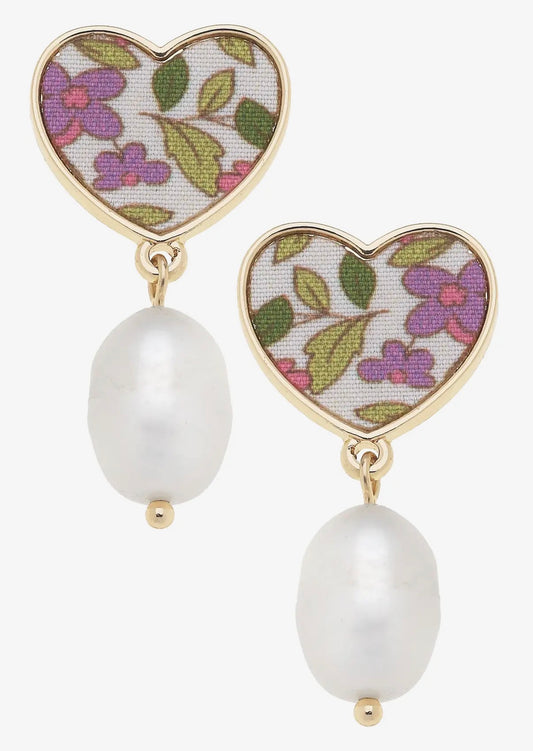 Victoria Vintage Floral Pearl Earrings- PINK