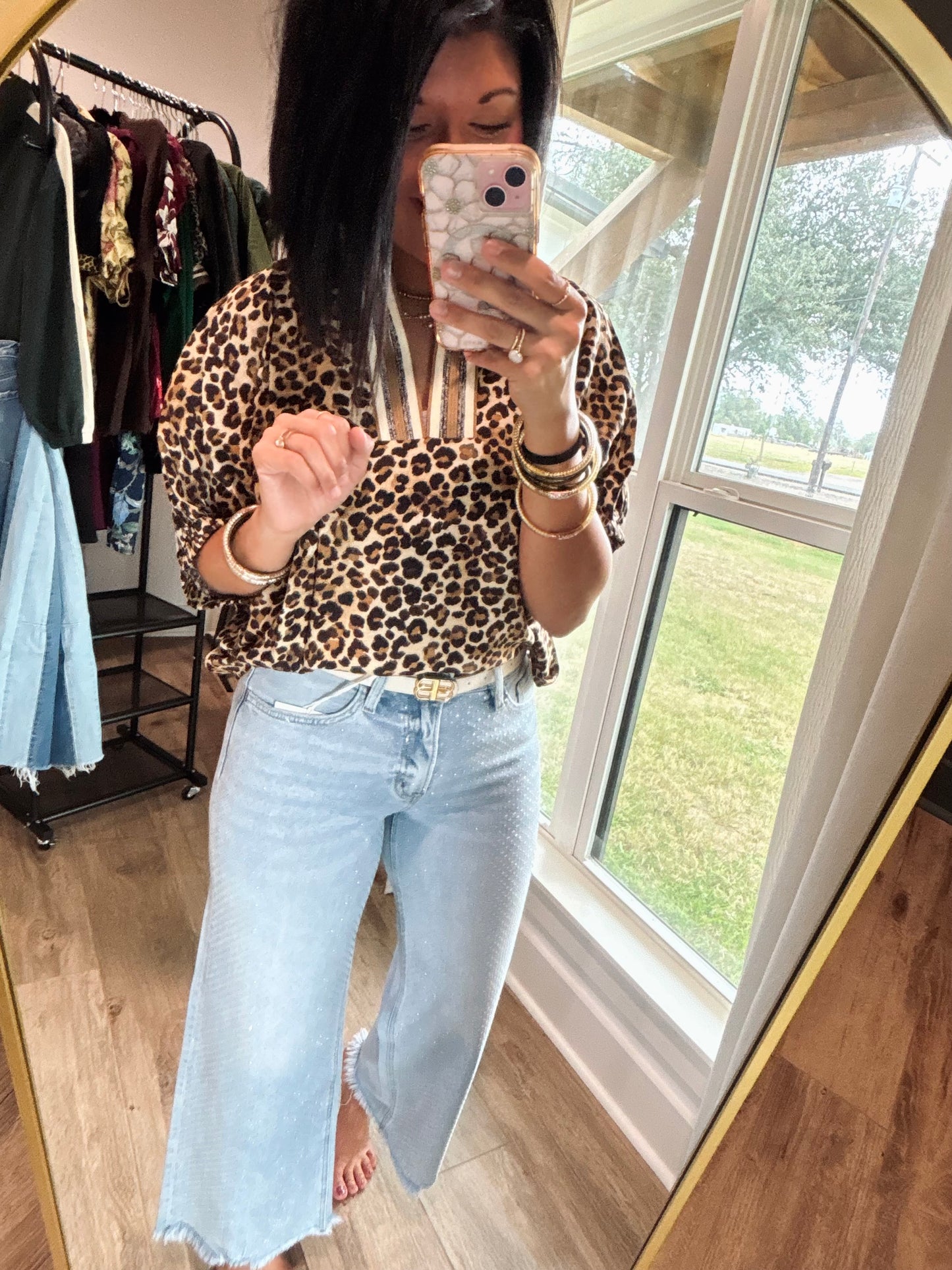 All eyes on me Rhinestone Denim