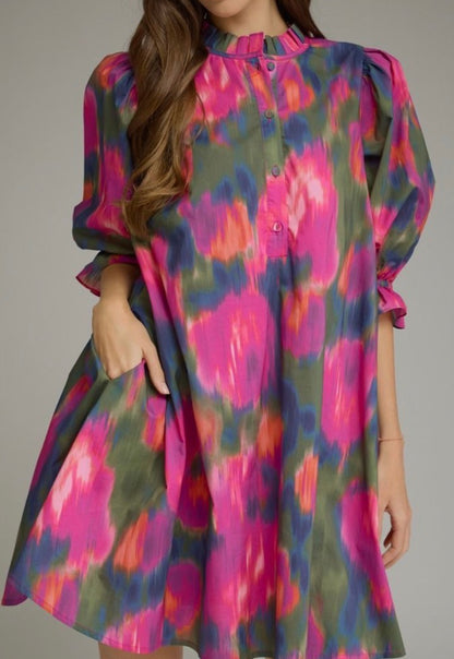 Pretty in Print Dress-Magenta