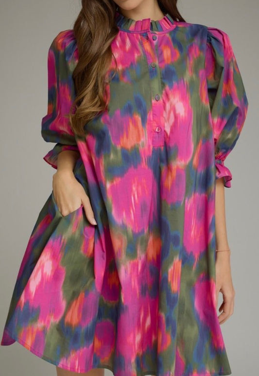 Pretty in Print Dress-Magenta