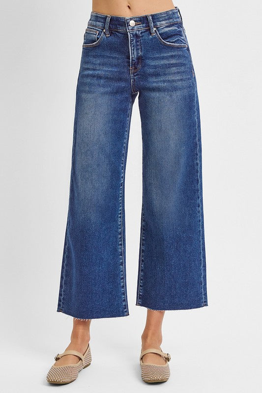Dark Tummy Control Raw Hem Jeans