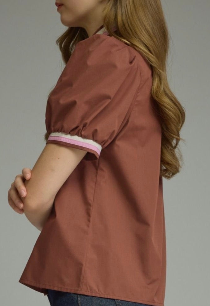 Piped & Polished Top- BROWN