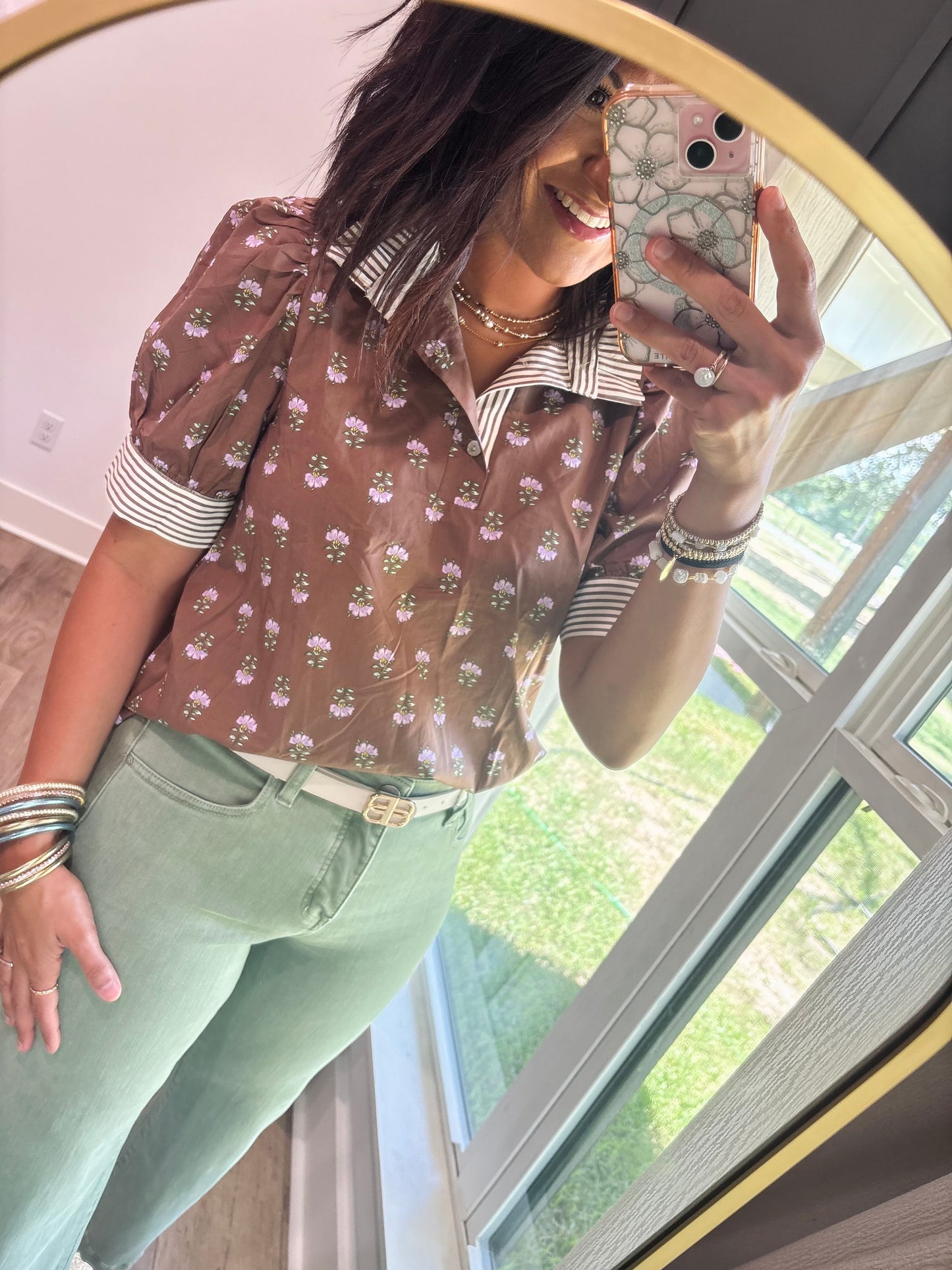 Fall floral Short Sleeve- Brown