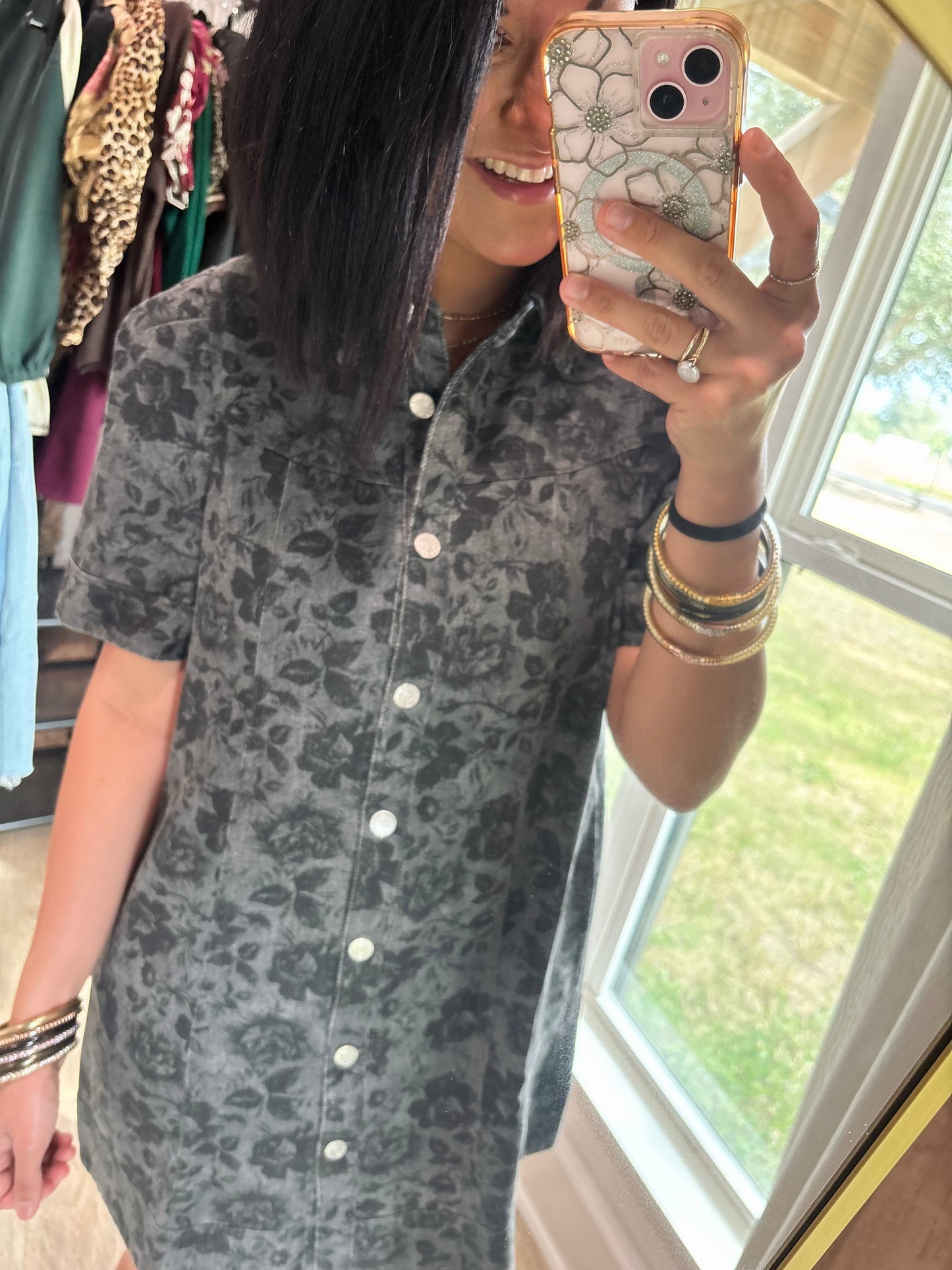 Shadow Bloom Denim Dress