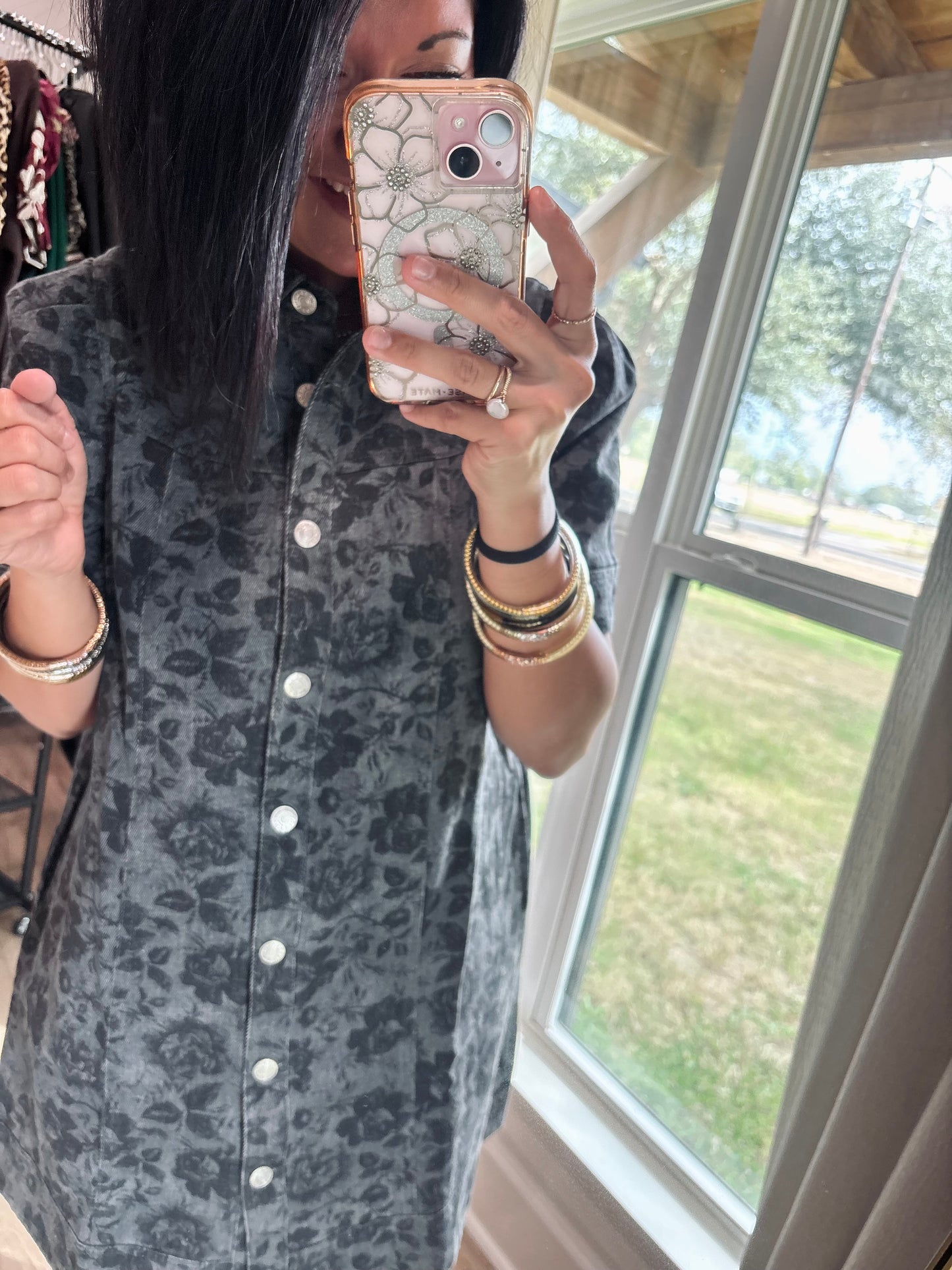 Shadow Bloom Denim Dress