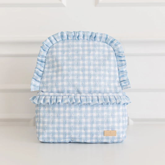 Ruffled Nylon Backpack-BLUE
