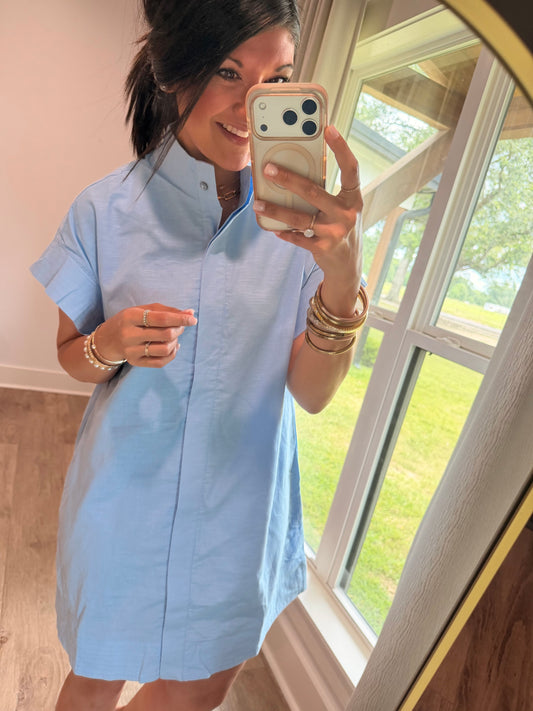 Easy Breezy Buttoned Dress-Blue