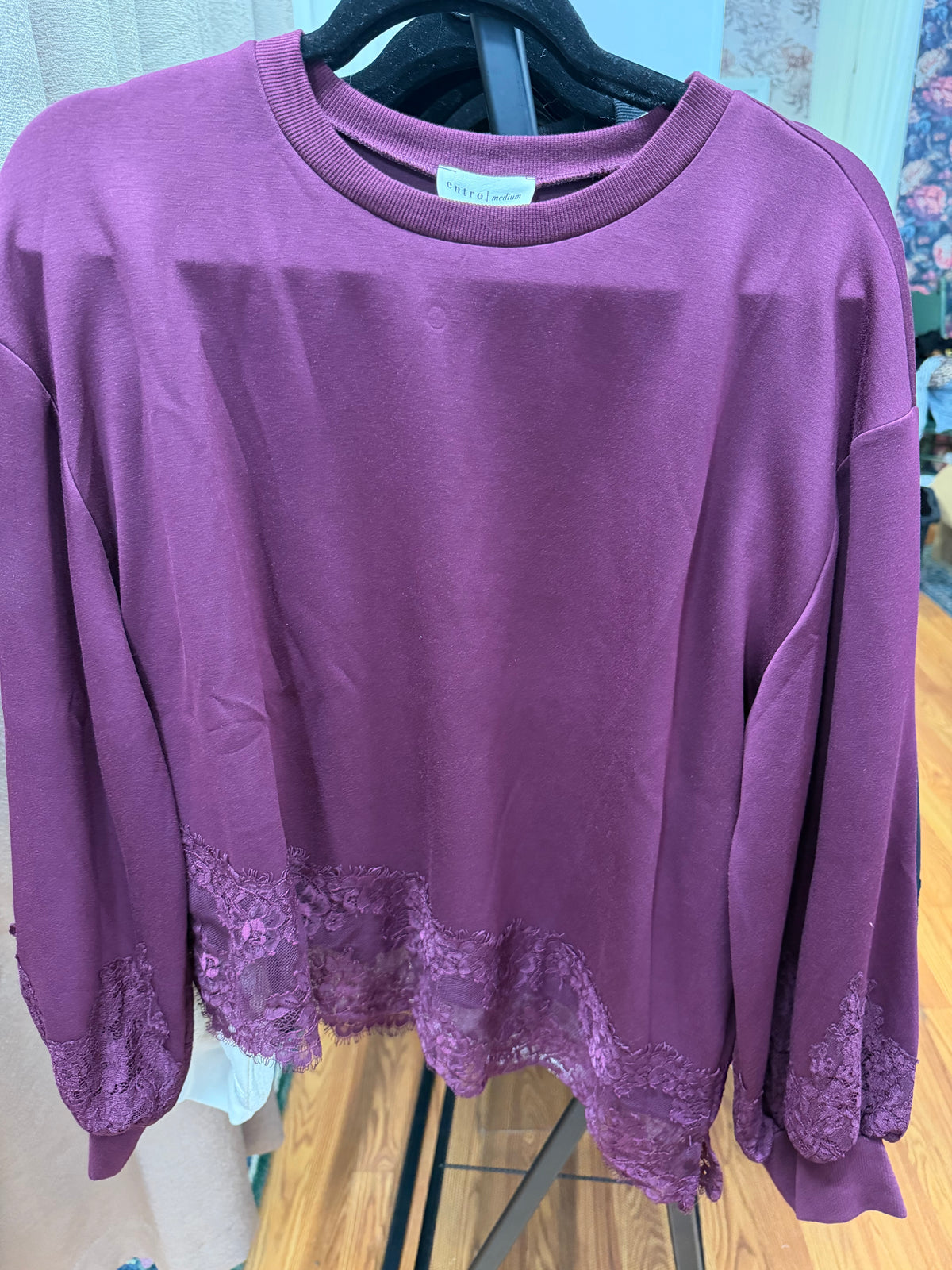 A Little Lace Scuba Top-PLUM