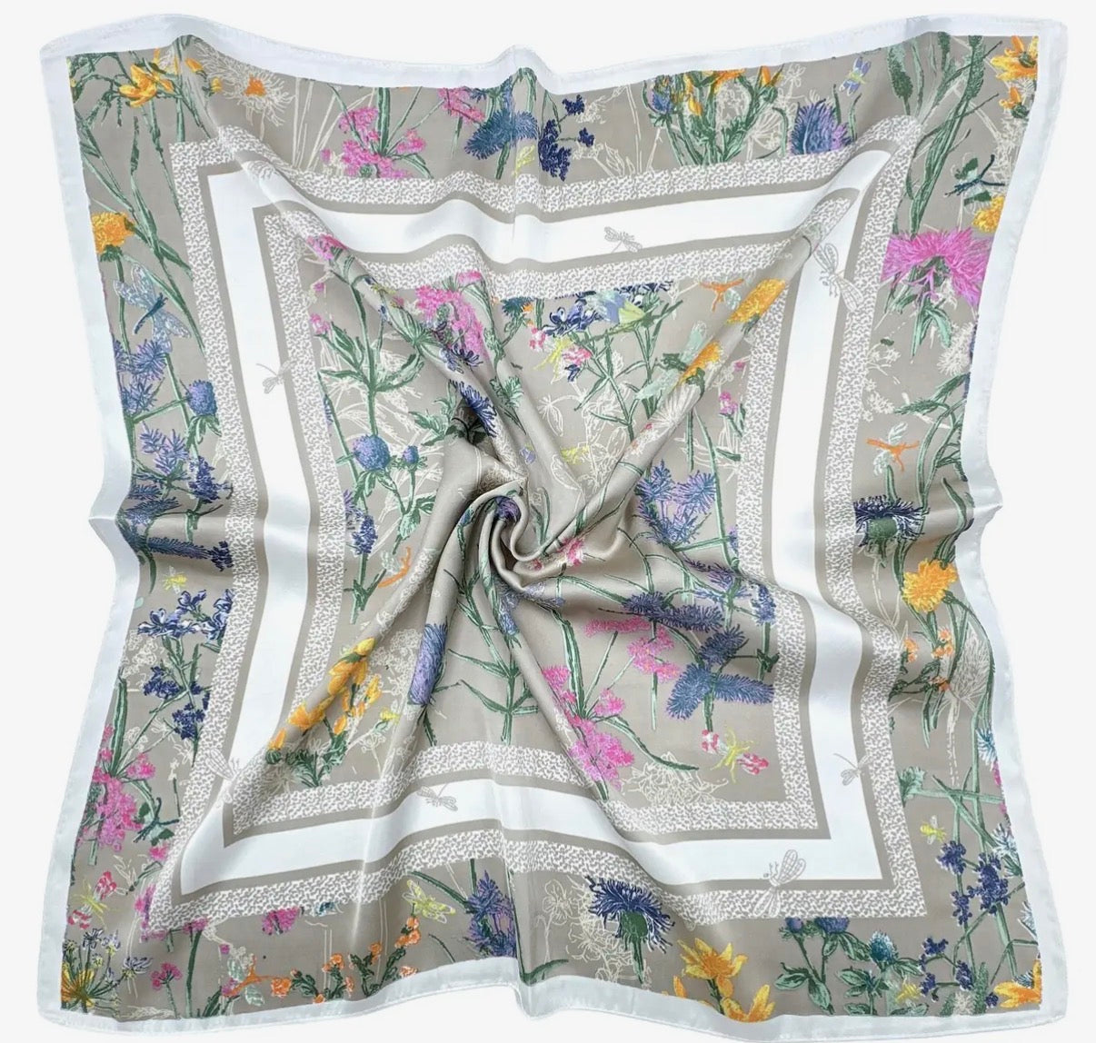 Flower Border Scarf- TAUPE