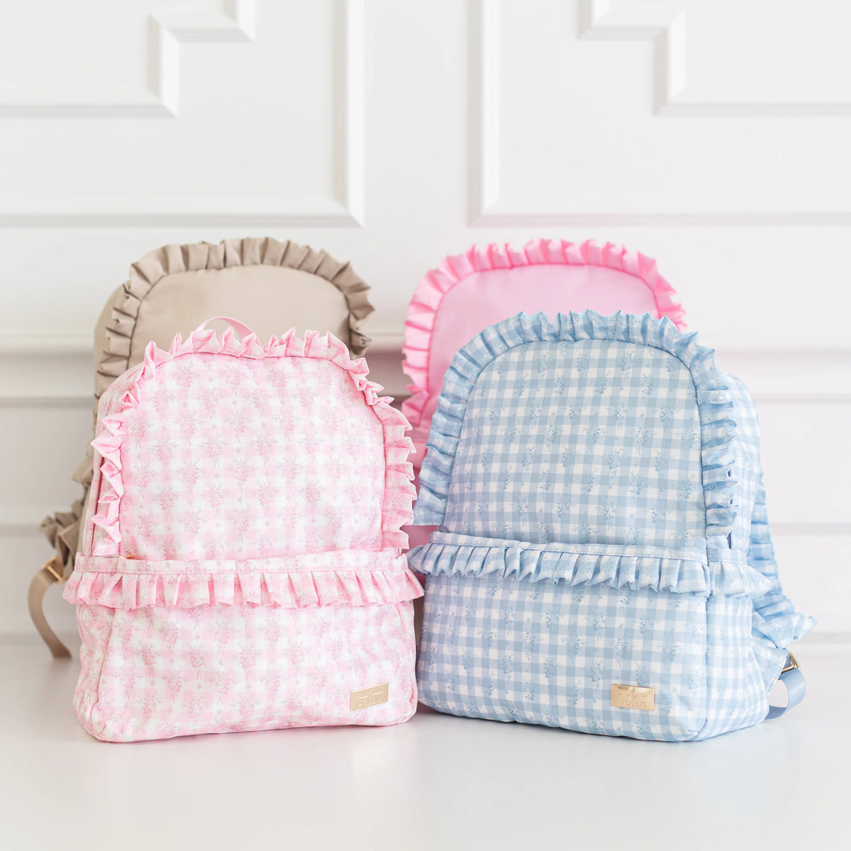 Ruffled Nylon Backpack-BLUE