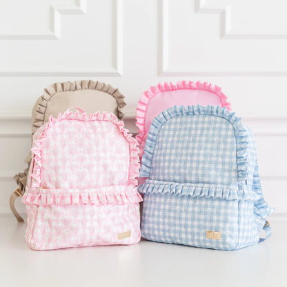 Ruffled Nylon Backpack-BLUE